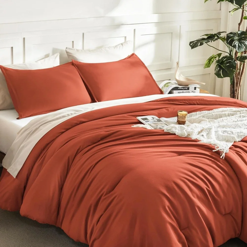 Comforter Set Full Size, 3 Pieces Burnt Orange Soft Fluffy Down Alternative NEW
